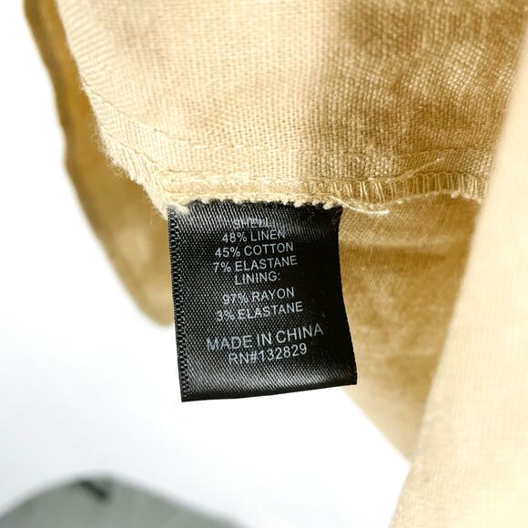 House of Harlow Ajay Mini Dress Linen Cotton Tan Puff Sleeves Babydoll Sz M - Picture 10 of 11